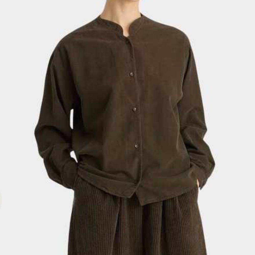 Black Crane Nehru Shirt in Dark Forest Green Corduroy size Medium